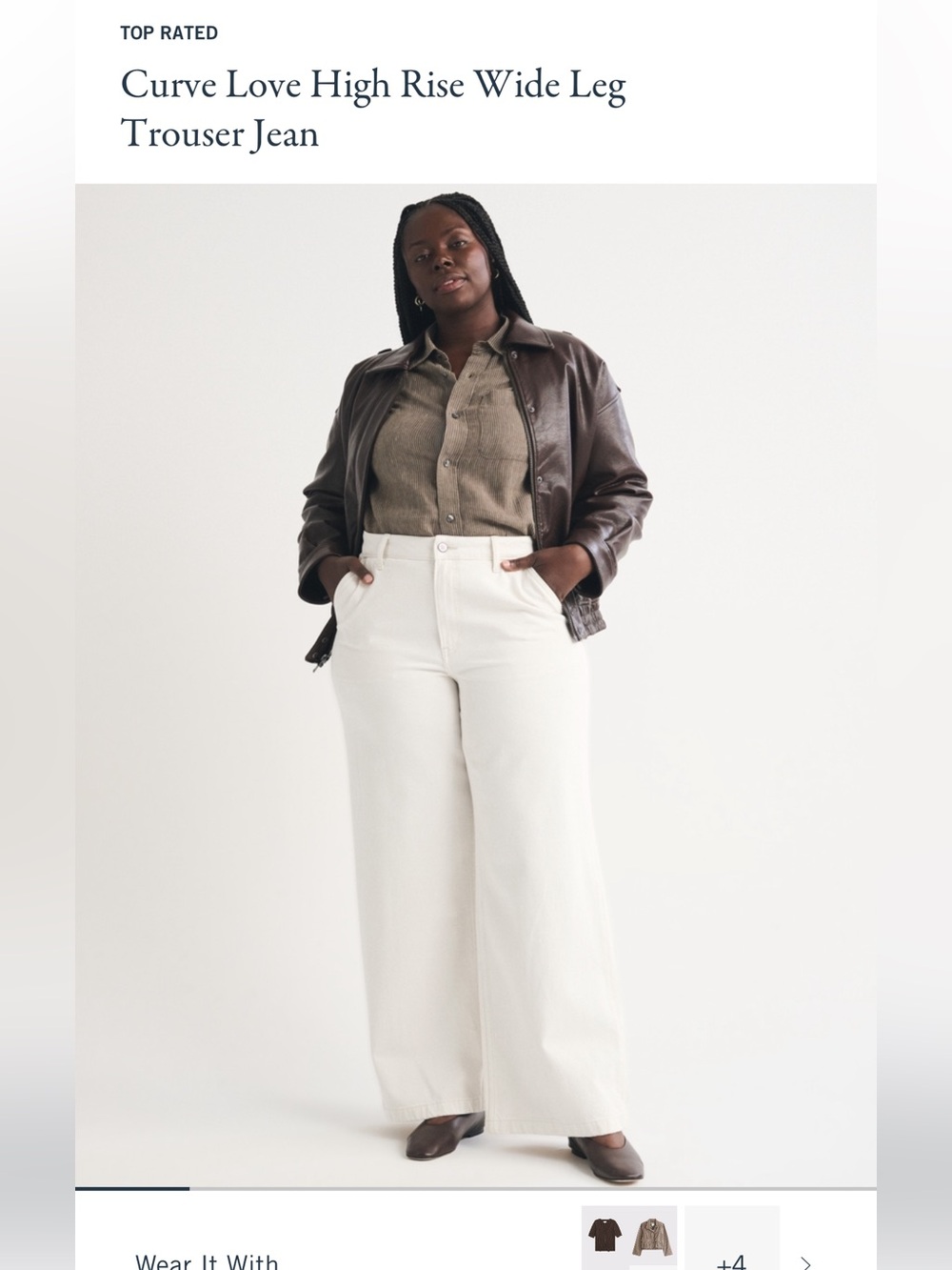 Abercrombie & Fitch Curve Love White High-Rise Wide Leg Jeans